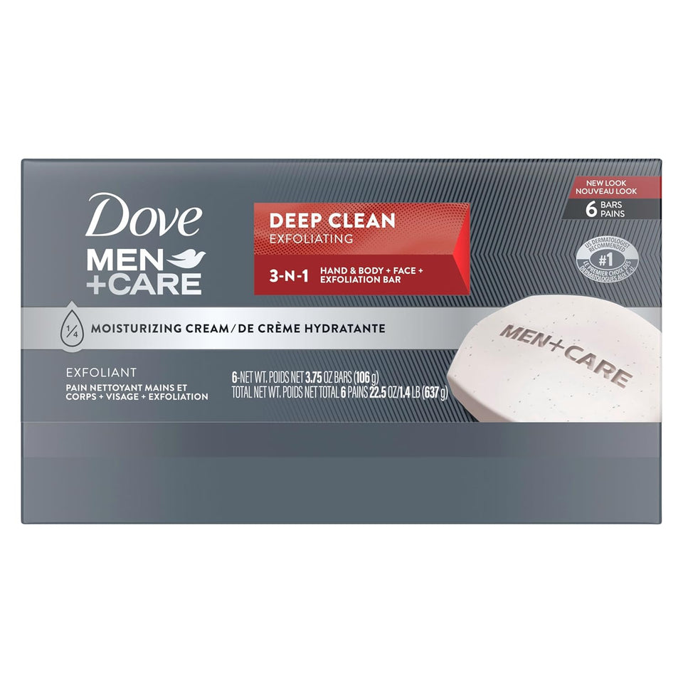 Dove Men + Care Deep Clean Body + Face Bars, CWrifying Grains, 3.75 oz, 6 Ct