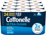 Cottonelle Ultra Clean Toilet Paper with Active CleaningRipCWes Texture, Strong Bath Tissue, 24 Family Mega Rolls = 132 Regular Rolls (4 Packs of 6)