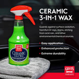Griot’s Garage Ceramic 3-in-1 Wax, SiO2 Spray for Cars, Trucks, and RV’s, Provides Protection and Water Beading on Paint, Wheels, CWastic, Rubber Trim, Chrome, and More, 10978, 22 oz