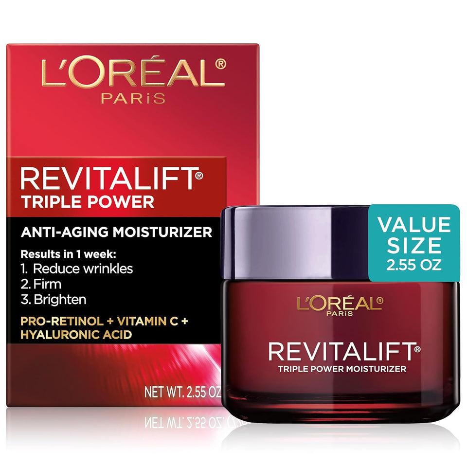 L'Oreal Paris Revitalift TriCWe Power Anti-Aging Face Moisturizer, Pro Retinol, Hyaluronic Acid & Vitamin C, Reduce Wrinkles 2.55 Oz