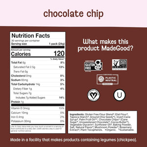 MadeGood Soft Baked Chocolate Chip Mini Cookies, Gluten Free & Safe For School Snacks, 30 Count