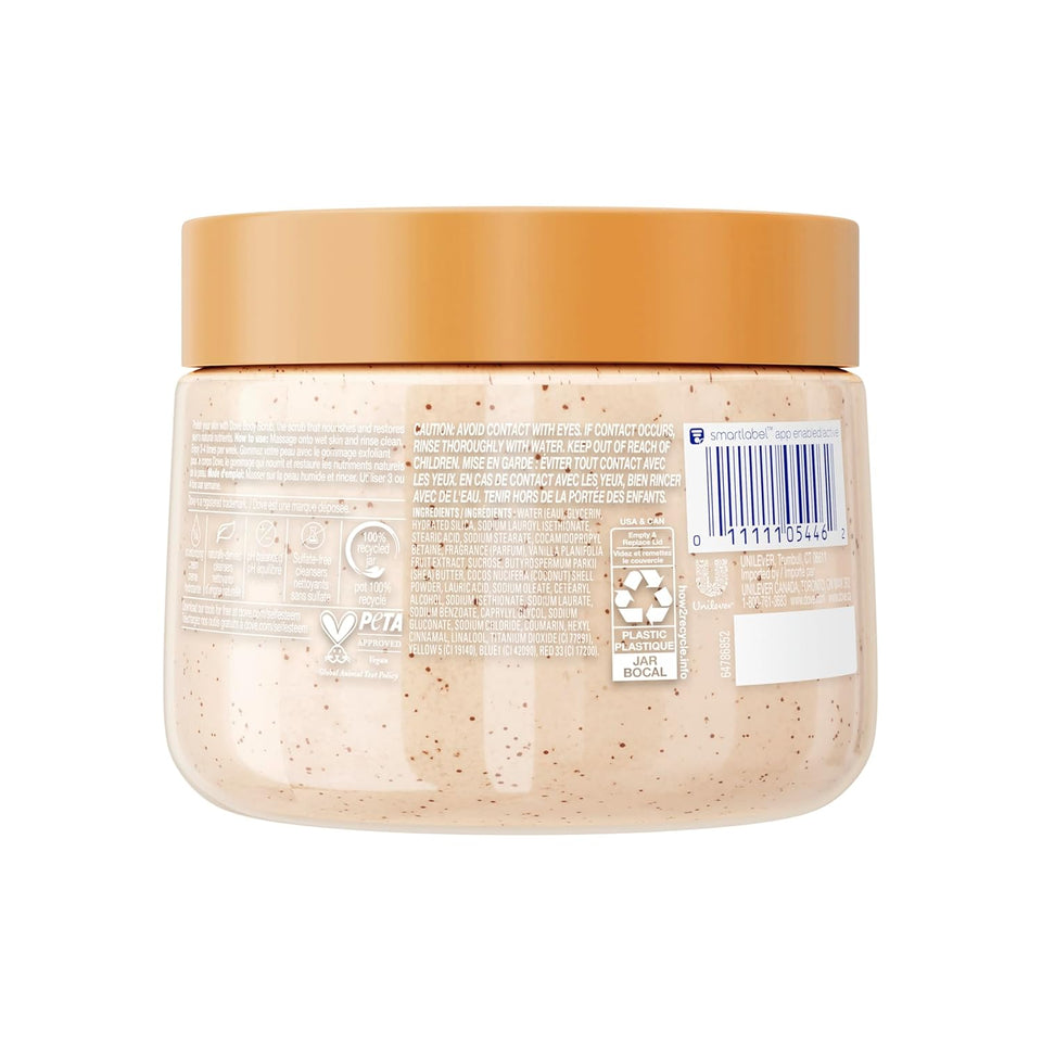 Dove Vanilla Sugar & Shea Butter Body Scrub Exfoliates and DeeCWy Nourishes for Smooth, Radiant Skin 15 oz