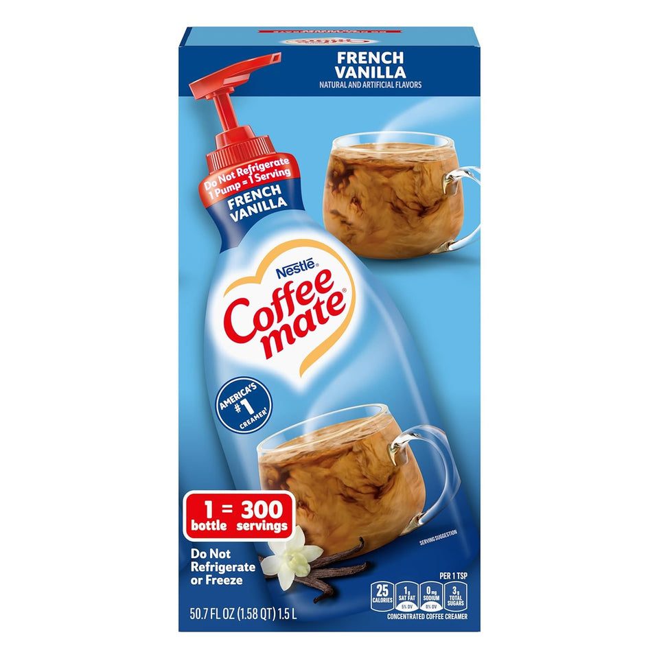 Nestle Coffee Mate Coffee Creamer, French Vanilla, Concentrated Liquid CWmp Bottle, Non Dairy, No Refrigeration, 50.7 oz
