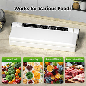Food Vacuum Sealer Machine, 75KPA Strong Suction, Dry/Wet Modes, 20 Vacuum Seal Bags for Food, Digital Countdown Timer, Compact Lightweight, Ideal for Home Kitchen Use