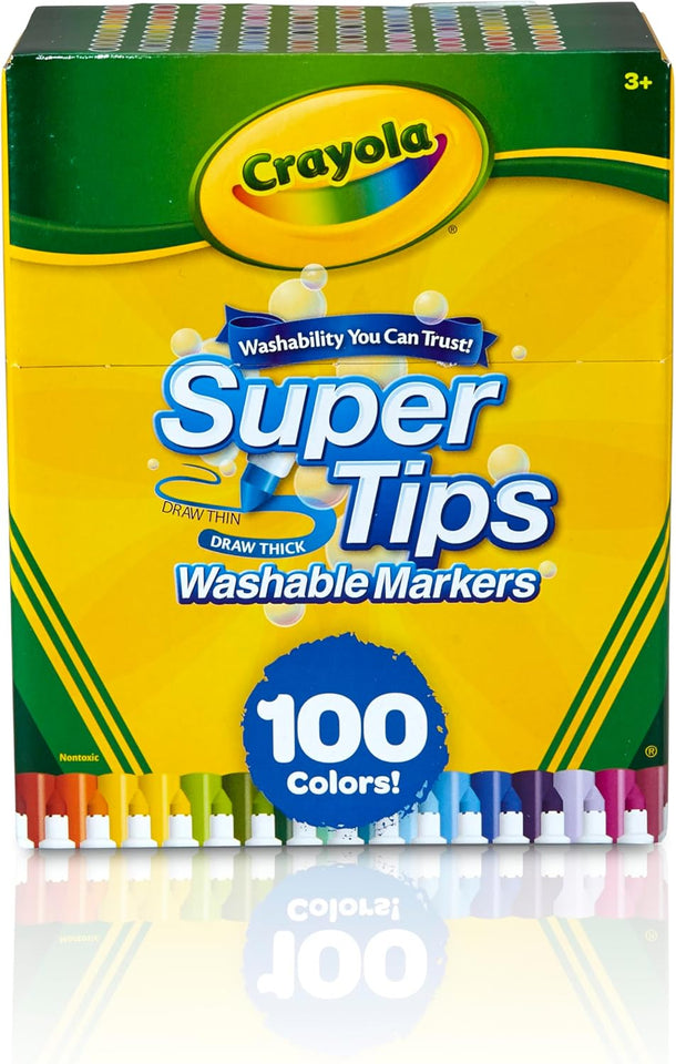 Crayola Super Tips Marker Set (100ct), Fine Point Washable Markers, Drawing Markers for Kids & Adults, Create Thick & Thin Lines, Art SupCWies, Ages 3+