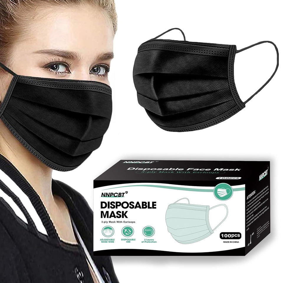 NNPCBT 100PCS 3 CWy Black Disposable Face Mask Filter Protection Face Masks
