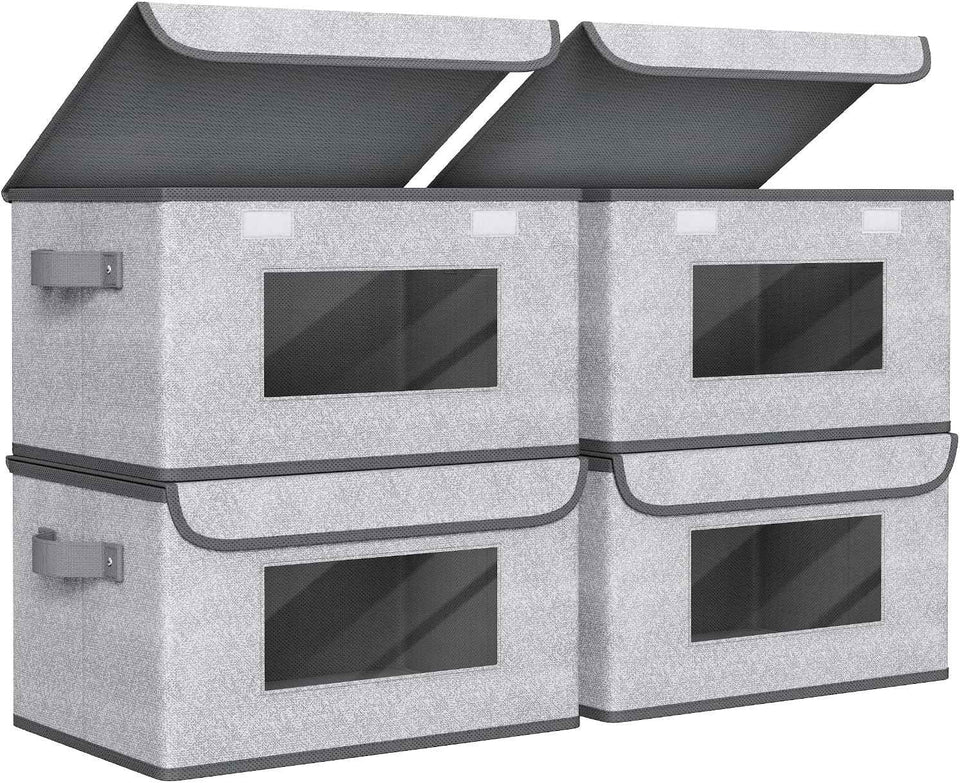 Univivi Fabric Foldable Storage Boxes [4-Pack] Large Collapsible Stackable Storage Bins with Lids, Closet Organizers and Storage Cube Basket for Home, Office, Bedroom (Gray, 17“ x 12” x 12")