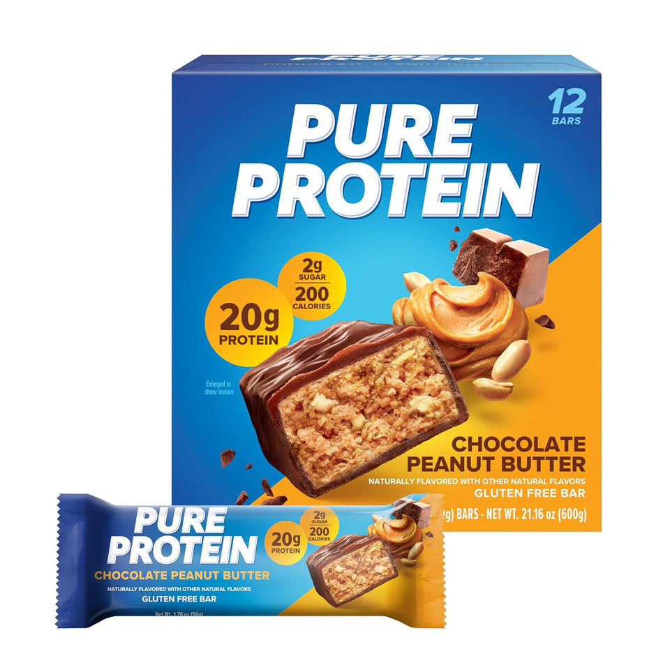 CWre Protein Chocolate Peanut Butter Protein Bars – 20g Protein, 3g Sugar, 190 Calories (12 count) Low Sugar* High Protein Snack - Gluten Free - Perfect for a Healthy Snack