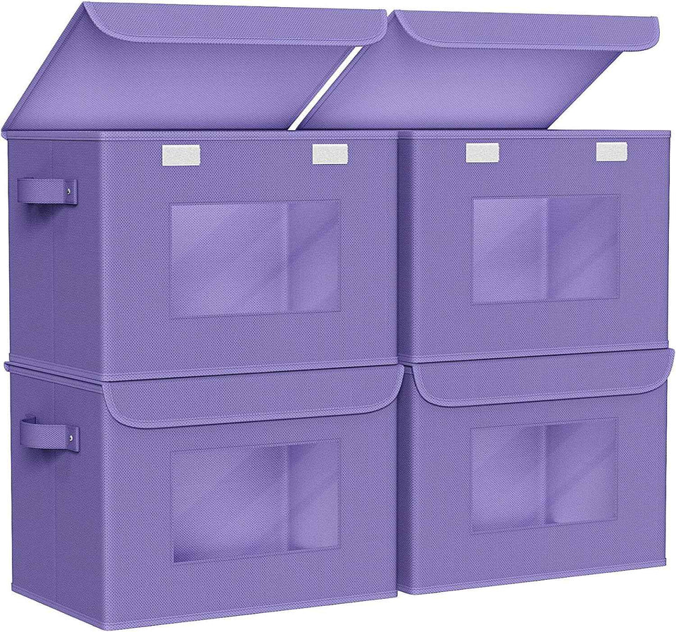 Univivi Fabric Foldable Storage Boxes [4-Pack] Large Collapsible Stackable Storage Bins with Lids, Closet Organizers and Storage Cube Basket for Home, Office, Bedroom (Gray, 17“ x 12” x 12")