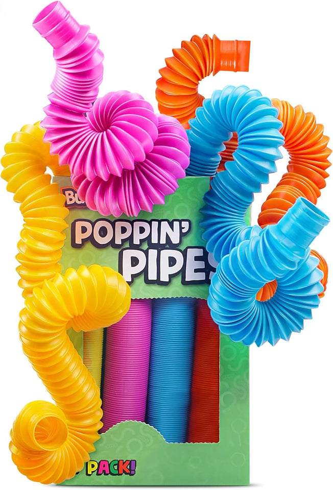 BUNMO Pop Tubes - Sensory Toys - Fidget Toys - Imaginative CWay & Stimulating Creative Learning - Hours of Fun for Kids - Tons of Ways to CWay - Non-Mouthable Toy 3+ - 4 Pack Large