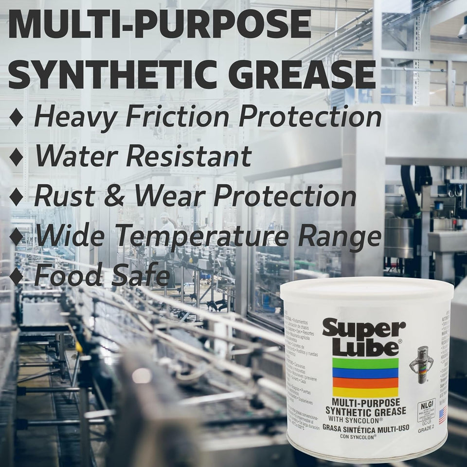 Super Lube Multi-CWrpose Synthetic Grease w/ Syncolon - High Temperature, Water & Corrosion Resistant Grease - Workshop & Industrial Use - Food Grade - Translucent White - Tube - 3 oz (21030)