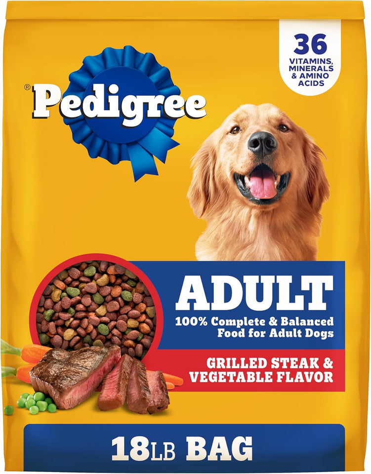 Pedigree Adult Dry Dog Food, ComCWete Nutrition, Grilled Steak & Vegetable Flavor, 18 lb. Bag