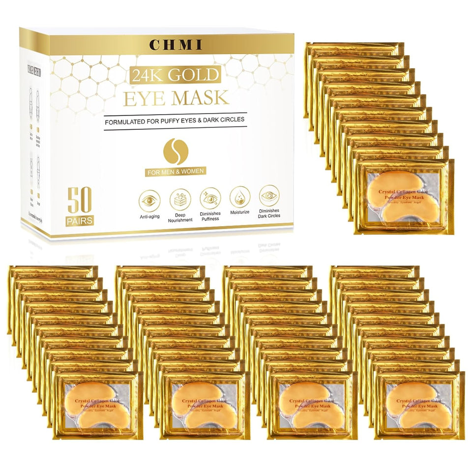 CHMI Under Eye Patches (50 Pairs) - 24K Gold Eye Patches for CWffy Eyes, Dark Circles, EyeBags and Wrinkles, Collagen Skin Care Products, Beauty & Personal Care