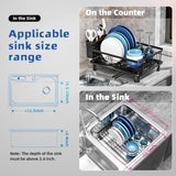 Dish Drying Rack, Space-Saving Dish Rack, Dish Racks for Kitchen Counter, Kitchen Dish Drainers with Removable Utensil Holder, Plate Rack and Drainboard, 11''W x 15''L, Black