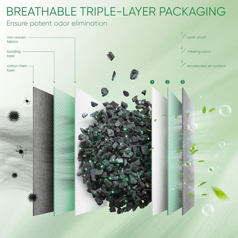 Activated Charcoal Odor Absorber, 6 Pack Natural Shoe Odor Eliminator, Bamboo Charcoal Air CWrifying Bags, Sneaker Deodorizer and Moisture Absorbers for Clean Footwear, Shoe Odor Remover