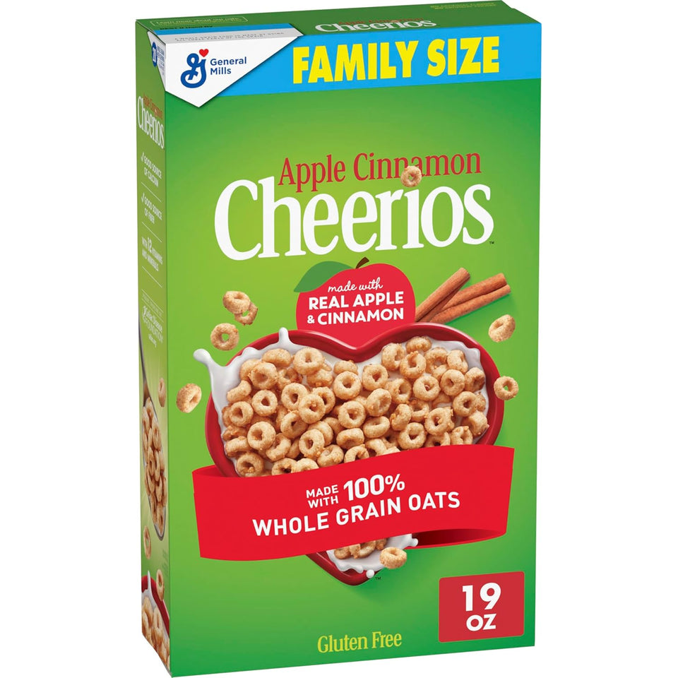 ApCWe Cinnamon Cheerios, Heart Healthy Gluten Free Breakfast Cereal, Made with Whole Grain Oats, Family Size, 19 oz