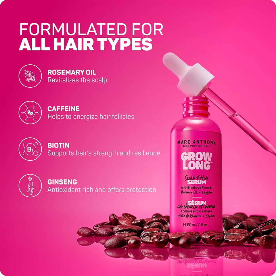 Marc Anthony Grow Long Scalp & Hair Serum - Anti-Breakage Formula Nourish, Strengthen & Hydrate Scalp & Hair Follicles - Natural Shine & Fuller-Looking Hair Strands from Root to Tip, 2 fl oz