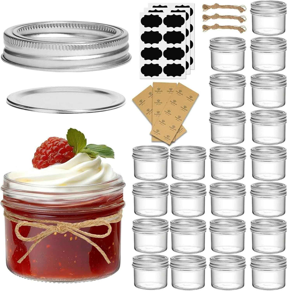 ComSaf Mini Mason Jars 4oz - 8 Pack, Regular Mouth Mason Jar with Lids and Seal Bands, Small Glass Canning Jar for Spice, Jam, Honey, Jelly, Dessert, Shower Wedding Favors, DIY Candles Decor