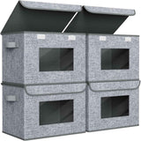 Univivi Fabric Foldable Storage Boxes [4-Pack] Large Collapsible Stackable Storage Bins with Lids, Closet Organizers and Storage Cube Basket for Home, Office, Bedroom (Gray, 17“ x 12” x 12")
