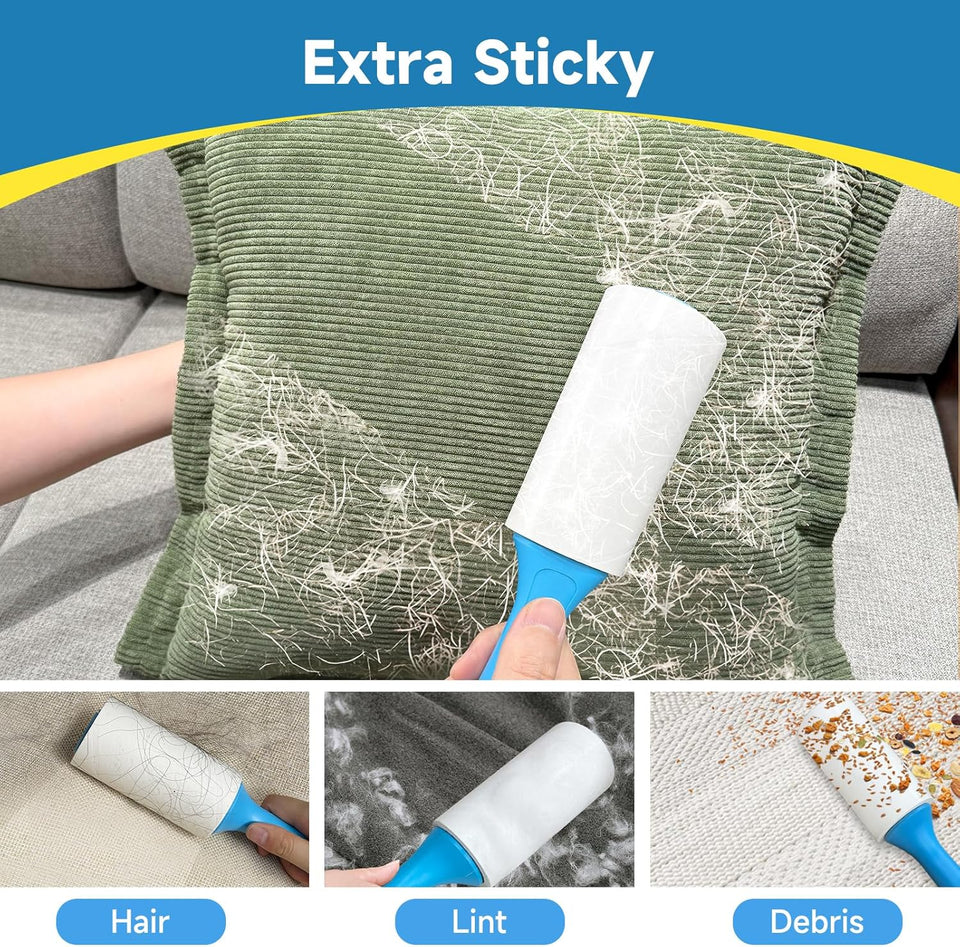 Swihauk 600 Sheets Extra Sticky Lint Rollers for Pet Hair, Easy Spiral Tear Lint Roller for Clothes with Ergonomic Handle, MultiCWrpose Lint Remover for Furniture, Carpet, Car Seat