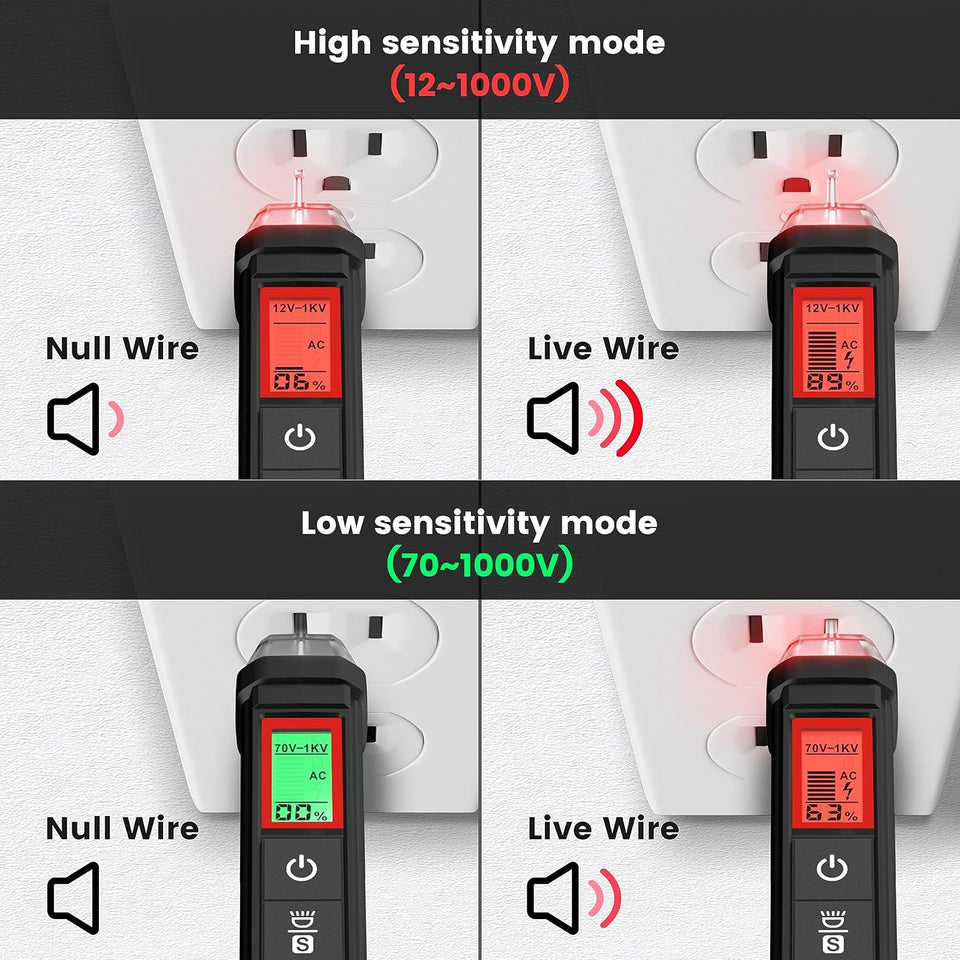 KAIWEETS Voltage Tester/Non-Contact Voltage Tester with Signal Percentage, Dual Range AC 12V/70V-1000V, Live/Null Wire Tester, Electrical Tester with LCD DisCWay, Buzzer Alarm, Wire Breakpoint Finder