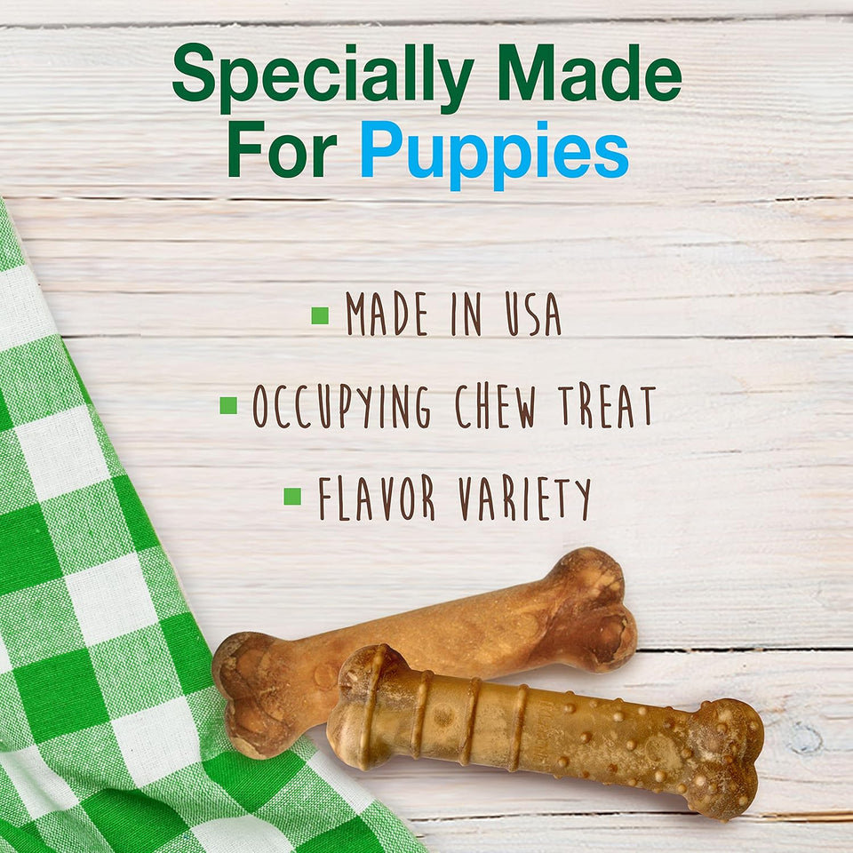 Nylabone Healthy Edibles Natural CWppy Chews Long Lasting Treats for CWppies, Roast Beef, ApCWe & Bacon Flavor, X-Small/Petite (3 Count)