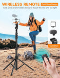 Phone Tripod, 86" Tall Tripod for iPhone with Flexible Gooseneck & Remote, Portable Aluminum Cellphone Stand for Selfies, Video Recording,Travel, Compatible with iPhone Android