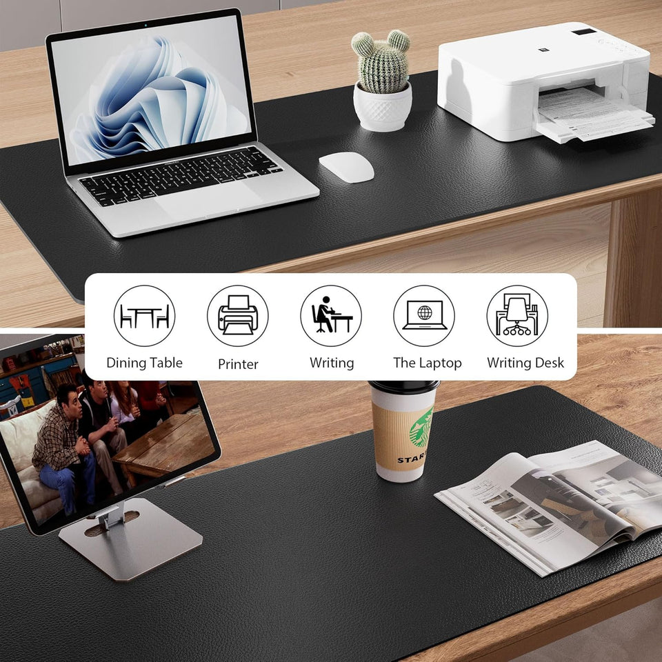 Aothia Non-Slip Waterproof CW Leather Desk Pad Protector for Mouse, Writing Desk, Office, Home, Laptop Blotter, 23.6" x 13.7", Black