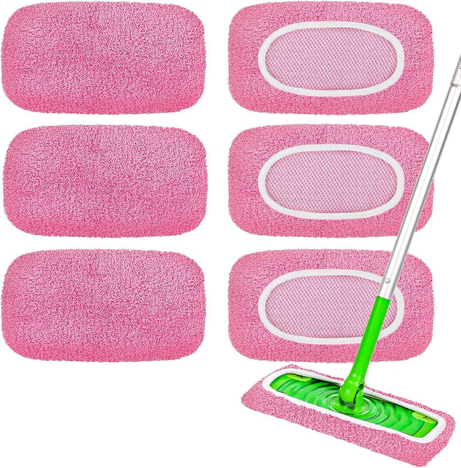 6-Pack Reusable Mop Pads Compatible with Sweeper Mop - 100% Coral Fleece Washable Refills - Microfiber Dry & Wet Sweeping Cloths for Multi-Surface/Hardwood Floor Cleaning