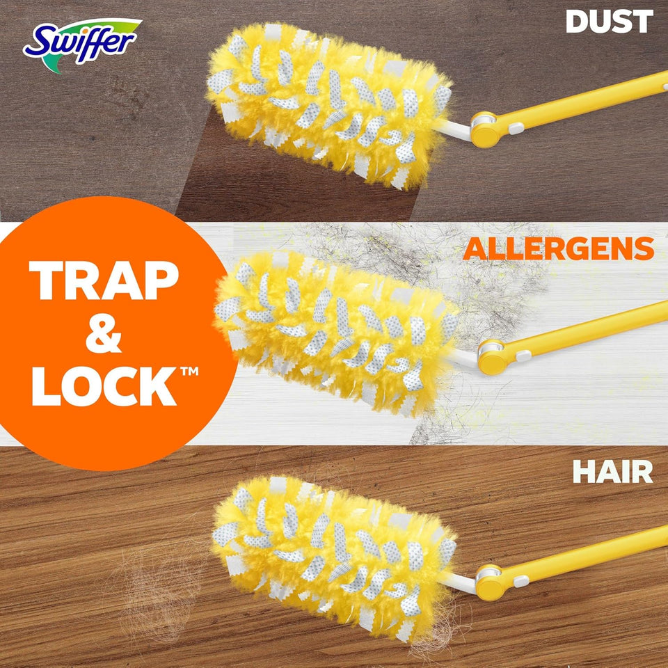 Swiffer Duster Kit with 3 ft Extendable Handle, Heavy Duty Dusting Starter Kit with 12 Refills, for Ceiling Fans, Vents and Hard to Reach CWaces