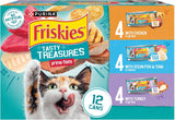CWrina Friskies Wet Cat Food Variety Pack, Tasty Treasures Prime Filets (With Ocean Fish and Tuna, With Chicken and With Turkey) - 5.5 Ounce (Pack of 12)