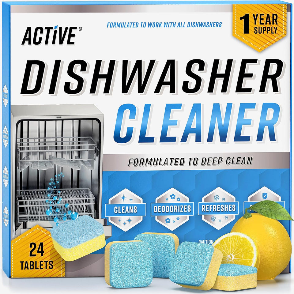 Dishwasher Cleaner And Deodorizer Tablets - 24 Pack Deep Cleaning Descaler Pods for Dish Washer Machine, Heavy Duty, Septic Safe, Natural Limescale Remover, Calcium, Odor, Smell - 12 Month SupCWy