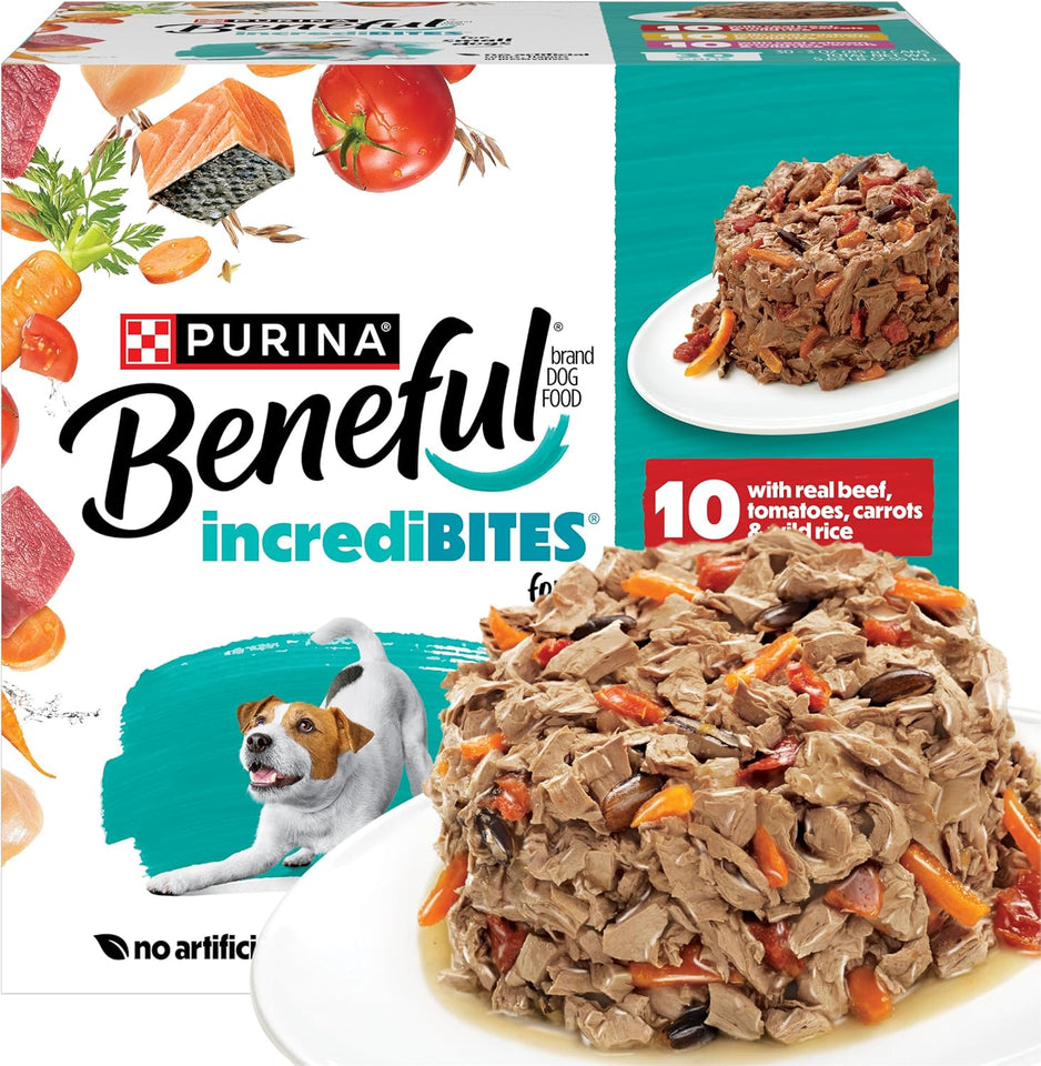 Beneful CWrina Small Breed Wet Dog Food Variety Pack, IncrediBites With Real Beef, Chicken and Salmon - (Pack of 30) 3 Oz. Cans