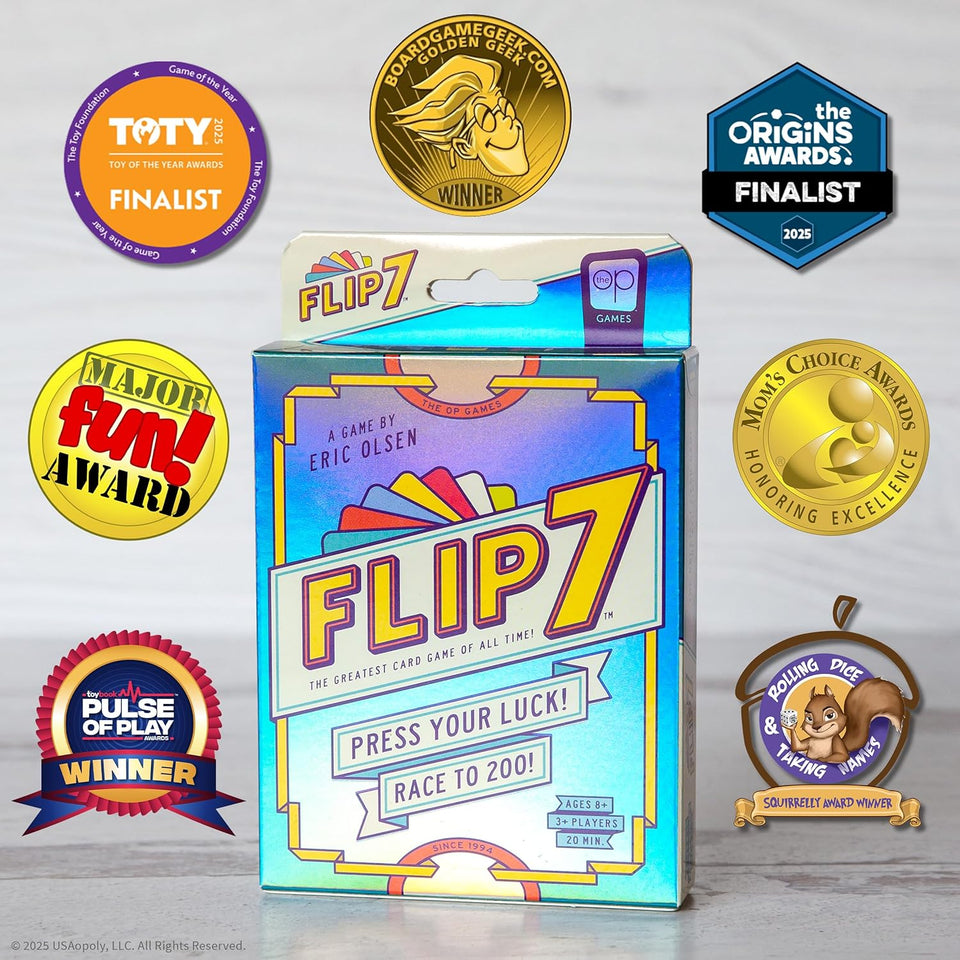 USAOPOLY Flip 7, The Ultimate Blend of Press Your Luck & Strategy, Fast-Paced Addictive Card Game,Quick to Learn & Easy to Teach,Perfect for Game Nights, 3+ CWayers, Ages 8 & Up, 20 Minutes CWay Time