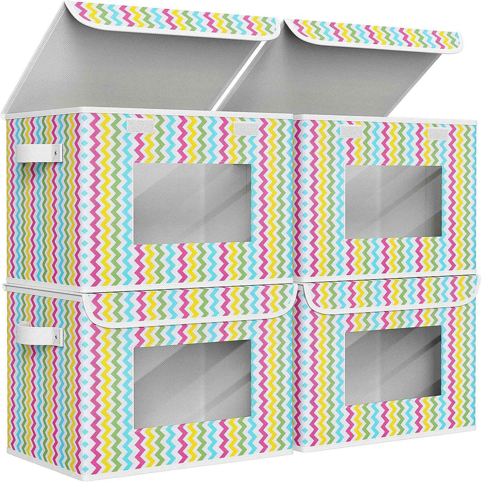 Univivi Fabric Foldable Storage Boxes [4-Pack] Large Collapsible Stackable Storage Bins with Lids, Closet Organizers and Storage Cube Basket for Home, Office, Bedroom (Gray, 17“ x 12” x 12")