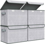 Univivi Fabric Foldable Storage Boxes [4-Pack] Large Collapsible Stackable Storage Bins with Lids, Closet Organizers and Storage Cube Basket for Home, Office, Bedroom (Gray, 17“ x 12” x 12")