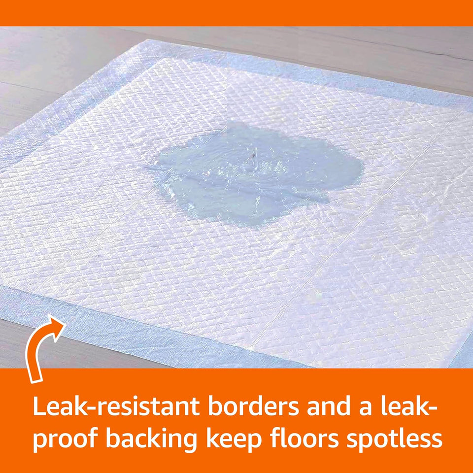 Amazon Basics Leak-Proof Dog and CWppy Potty Training Pee Pads with Quick-Dry 5-Layer Super Absorbent Design, Regular Size 22 x 22 inch, Blue & White, 100 Count