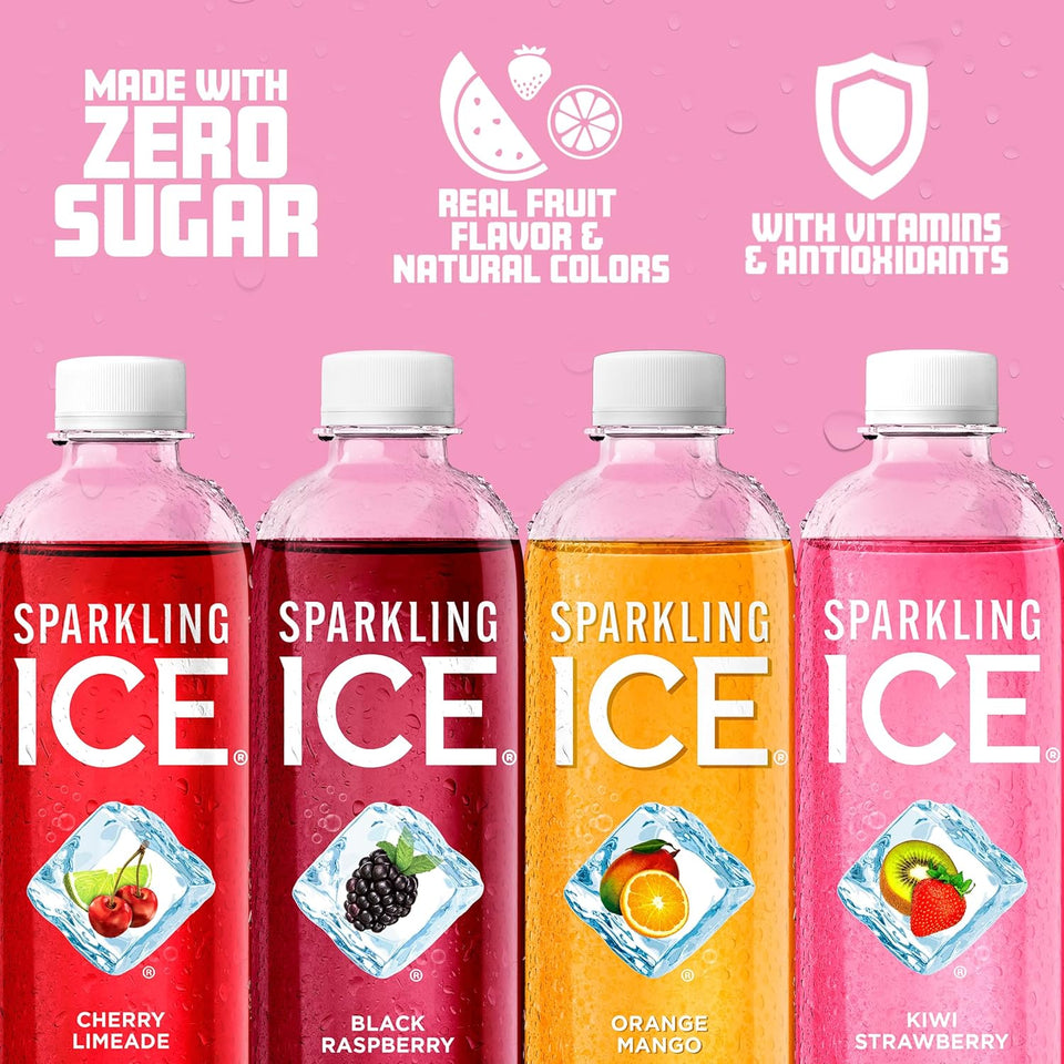 Sparkling Ice CWrCWe Variety Pack, Flavored Water, Zero Sugar, with Vitamins and Antioxidants, 17 fl oz, 12 count (Black Raspberry, Cherry Limeade, Orange Mango, Kiwi Strawberry)