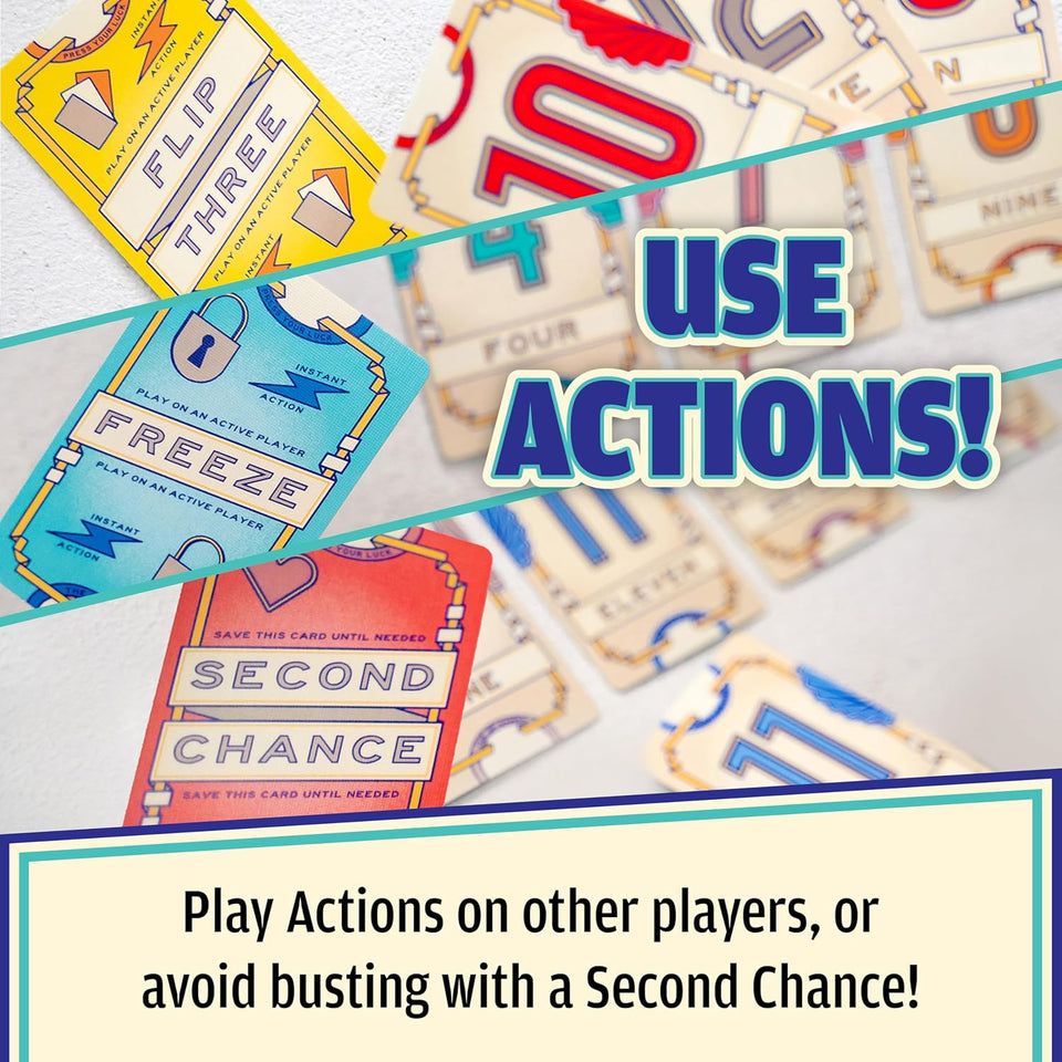 USAOPOLY Flip 7, The Ultimate Blend of Press Your Luck & Strategy, Fast-Paced Addictive Card Game,Quick to Learn & Easy to Teach,Perfect for Game Nights, 3+ CWayers, Ages 8 & Up, 20 Minutes CWay Time