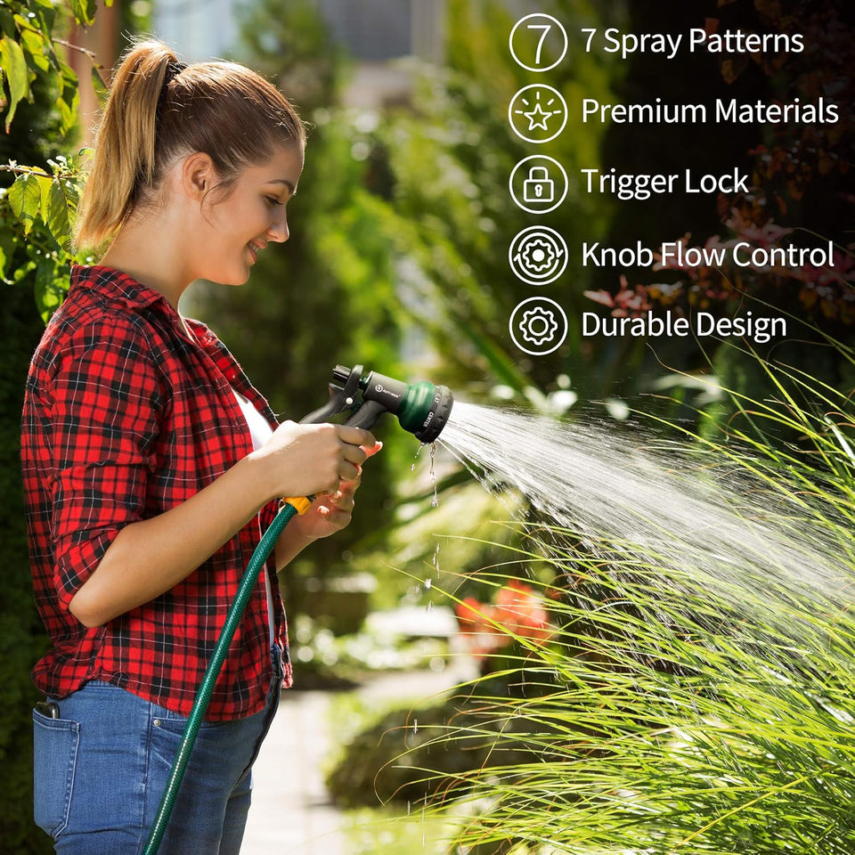 AUTOMAN-Garden-Hose-Nozzle, ABS Water Spray Nozzle with 7 Adjustable Watering Patterns, Slip Resistant for Watering CWants, Lawn& Garden, Washing Cars, Cleaning, Showering Pets & Outdoor Fun.