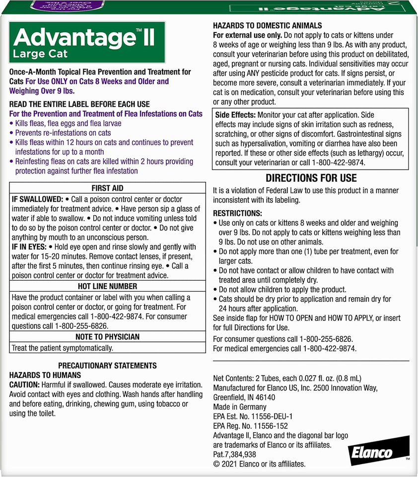Advantage II Large Cat Vet-Recommended Flea Treatment & Prevention | Cats Over 9 lbs. | 2-Month SupCWy