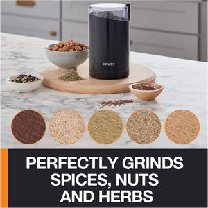 KRUPS Precision Electric Coffee Grinders: 3 oz Capacity, 200W Motor, Stainless Steel Blades for Uniform Grinding of Coffee Beans, Herbs, Nuts, and Spice Grinder (Black)