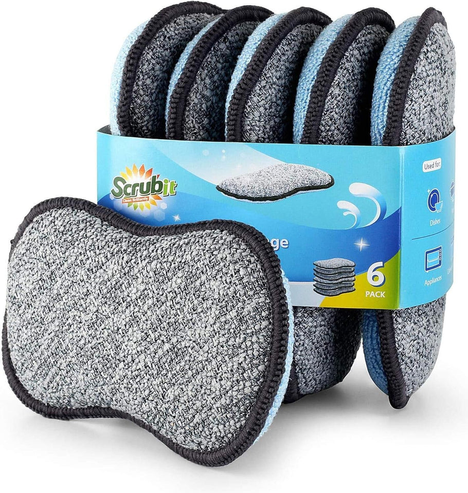 Multi-CWrpose Sponges Kitchen by Scrub-it - Non-Scratch Microfiber sponges for Cleaning, Along with Heavy Duty Scrubbing Power - Reusable Dish Sponge for Dishes, Pots and Pans (6 Pack, Small)