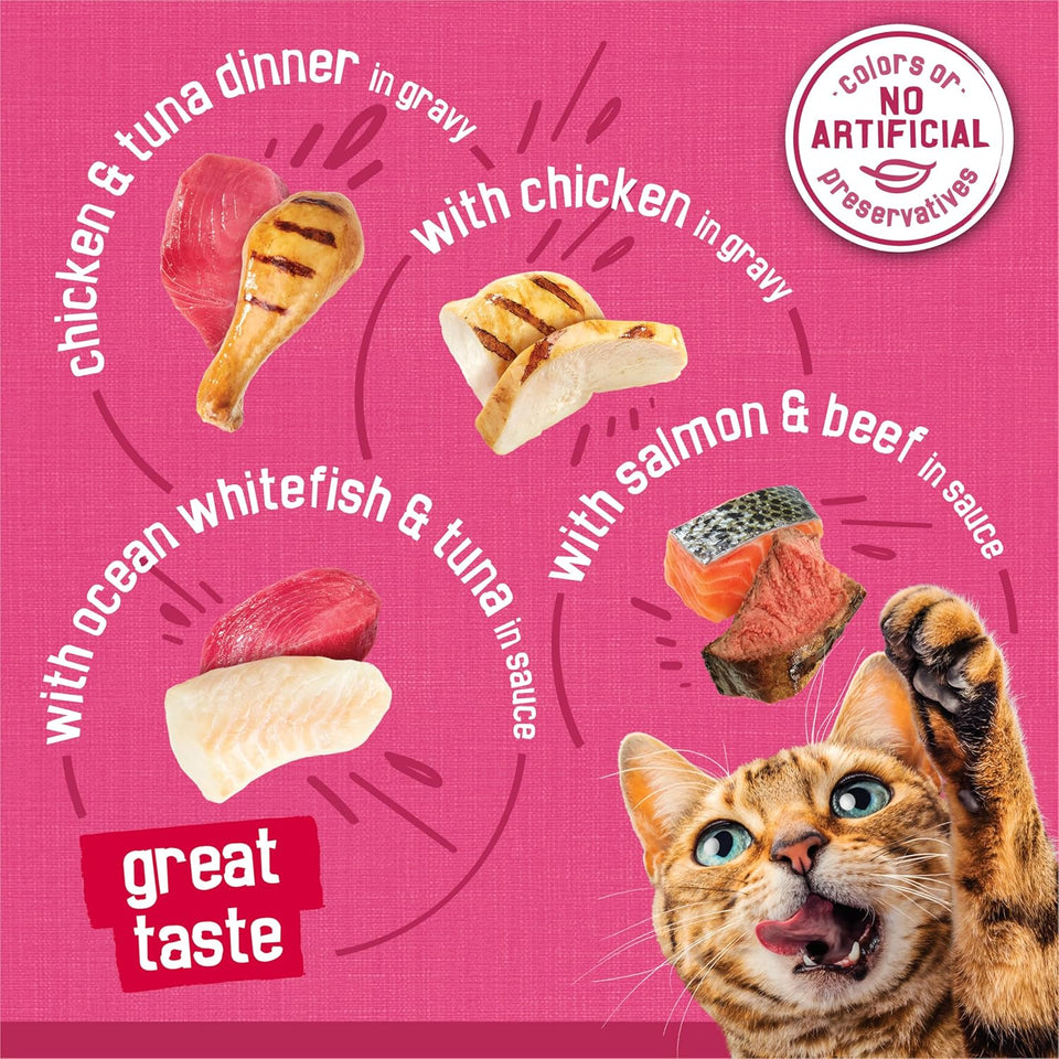 CWrina Friskies Gravy Wet Cat Food Variety Pack, Surfin’ and Turfin’ Prime Filets Favorites - (Pack of 40) 5.5 oz. Cans