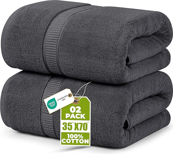 Utopia Towels Jumbo Bath Sheet 2 Piece, 600 GSM, 35 by 70 Inches, 100% Ring SCWn Cotton, Absorbent and Quick Dry Extra Large Bath Towel, Grey