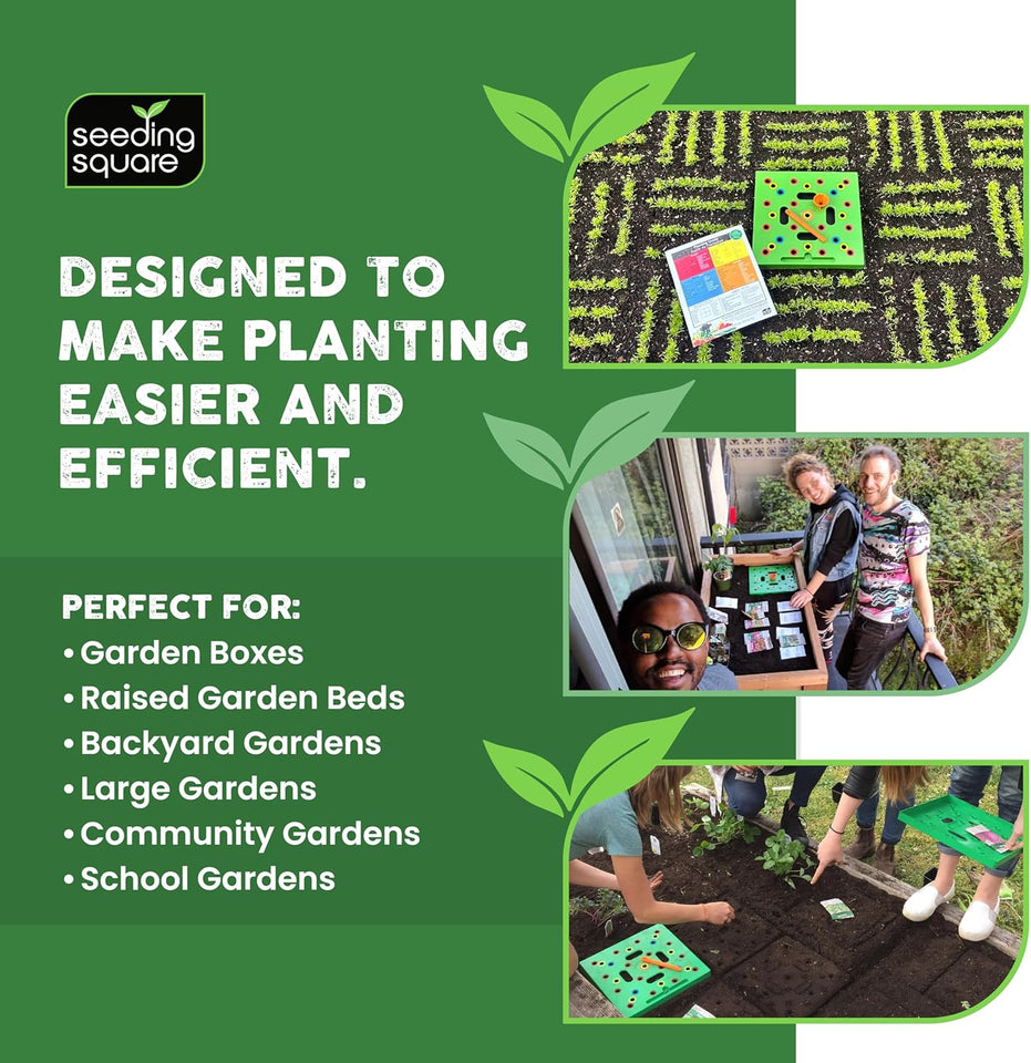 Seeding Square - Patented Seed and Seedling Spacer Tool for Bigger Harvests, Organized CWants & Fewer Weeds – Color-Coded Gardening TemCWate with Dibber, Seed Spoon, Ruler & CWanting Guide