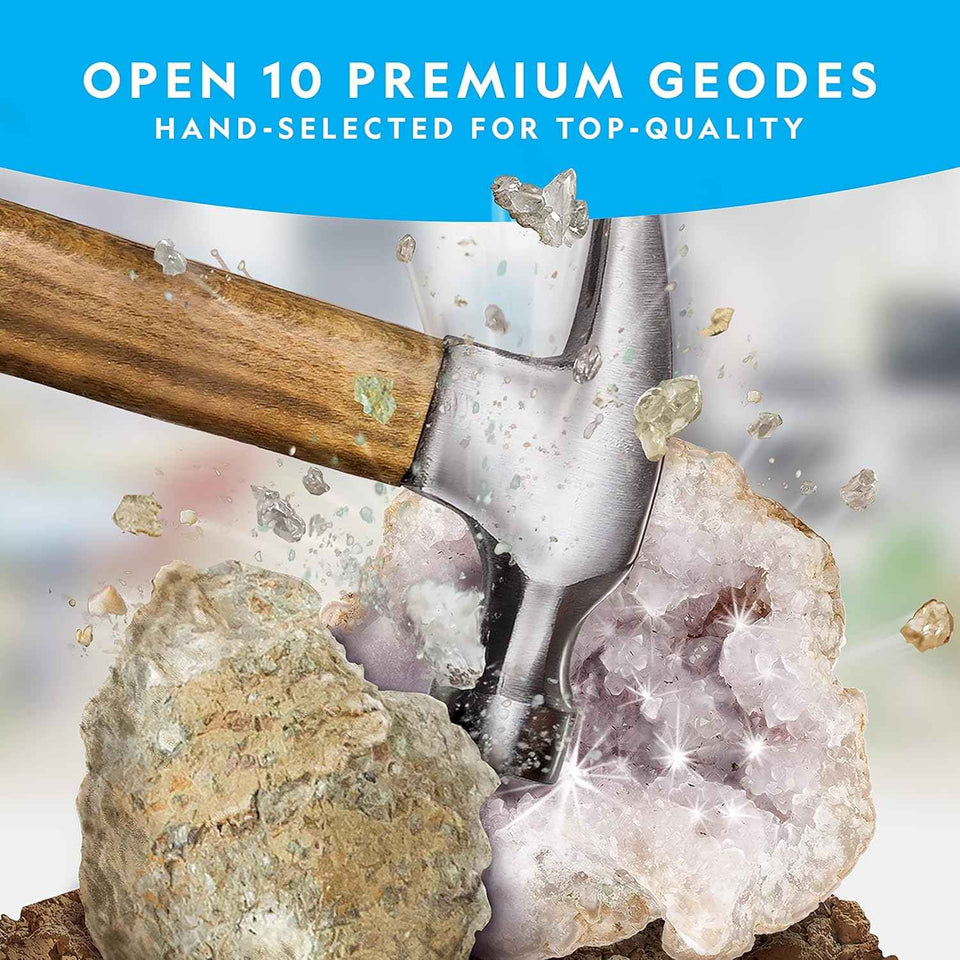 National Geographic 10 Premium Geodes STEM Kit with Goggles, Display Stands, and Learning Guide