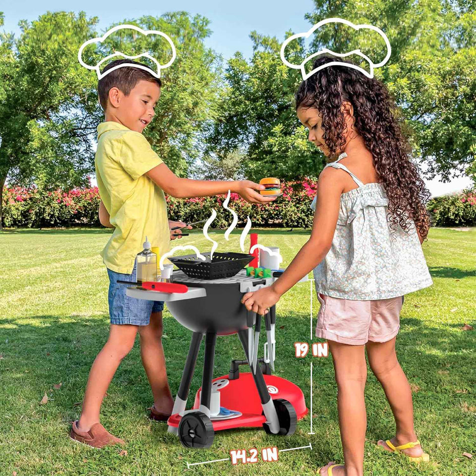 JOYIN 34 PCS Kitchen Toy Set, BBQ Play Grill, Cooking Toy Set, Little Chef Play, Kids Grill Playset Interactive BBQ for Kids with Light & Sound, Christmas Birthday Gift for 2 3 4 Year Old Boys Girls