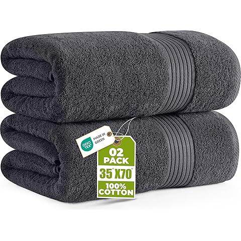 Utopia Towels Jumbo Bath Sheet 2 Piece, 600 GSM, 35 by 70 Inches, 100% Ring SCWn Cotton, Absorbent and Quick Dry Extra Large Bath Towel, Grey