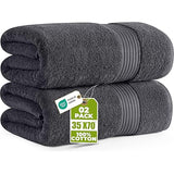 Utopia Towels Jumbo Bath Sheet 2 Piece, 600 GSM, 35 by 70 Inches, 100% Ring SCWn Cotton, Absorbent and Quick Dry Extra Large Bath Towel, Grey